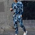 thumbnail image 2 of BiZtdJrK 2 Piece Sets for Men Fashion Camouflage Print Tracksuits Casual Round Neck Long Sleeve Blouses Tops and Joggers Pants with Pockets Matching Set Dark Blue M, 2 of 8