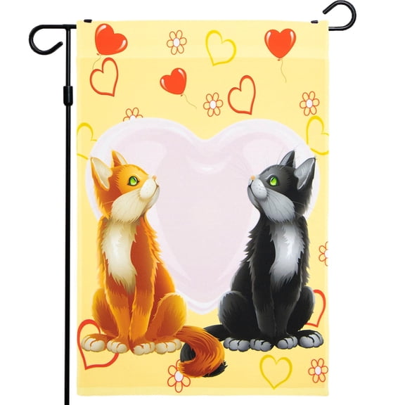 G128-12" x 18" Valentines Day Garden Flag In Stock for Outdoor, Cats in Love, Small Flag for Yard
