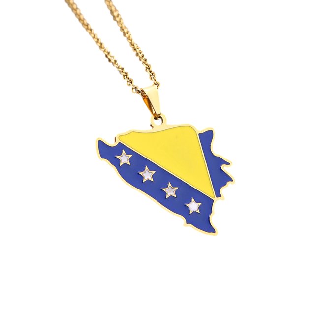 Collar con colgante de bandera de mapa Qarigey joyería de recuerdo Dorado