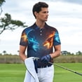 thumbnail image 3 of Pofeuu Red And Blue Fire Dragon C Print Men's Loose Fit Midweight Short-Sleeve Pocket Polo-XX-Large, 3 of 6