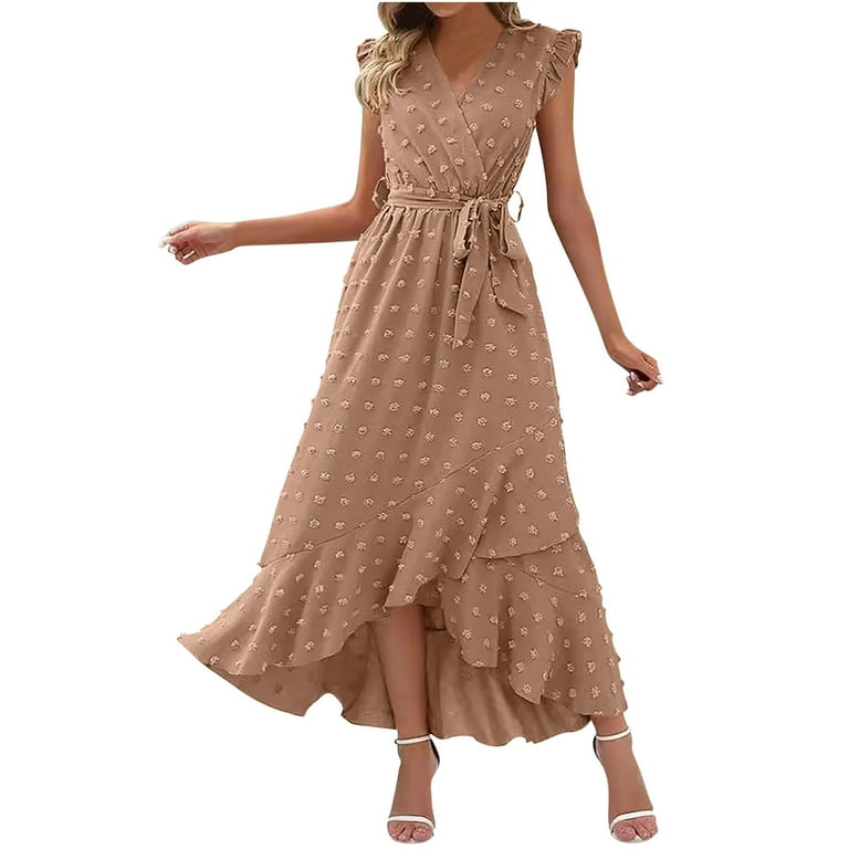Ayolanni Khaki Try Before You Buy Womens Dresses V-Neck Solid Sleeveless  Maxi Dresses Girls' Dresses 2x - Walmart.com