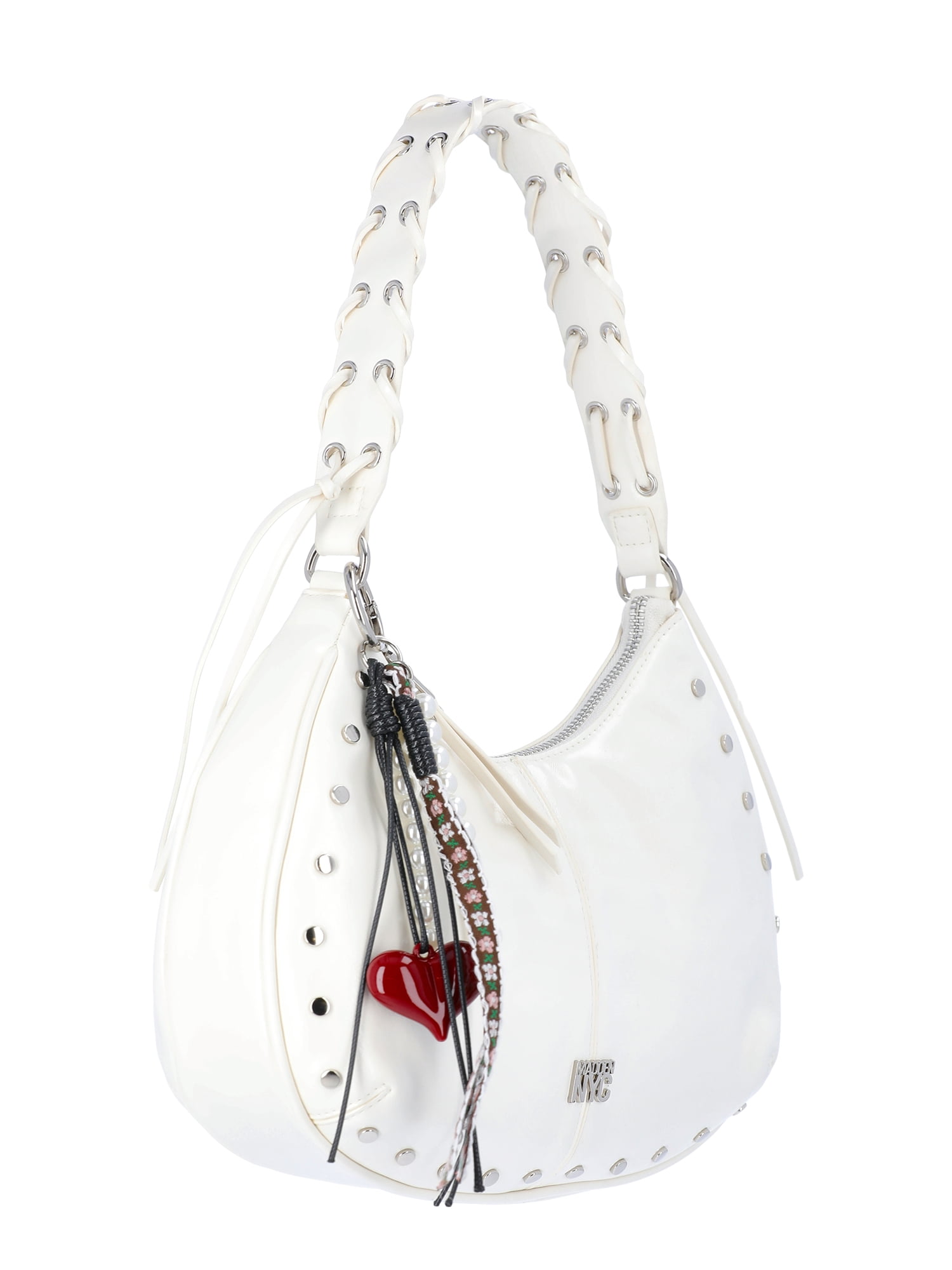 Madden NYC Women's Half Moon Stud Shoulder Bag, White