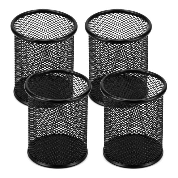 Mesh Pen Holder Set of 4, Metal Pencil Holder Cup for Desk Office, Black Pen Organizer & Pencil Cup for Supplies Storage