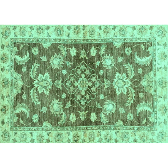 Ahgly Company Machine Washable Indoor Rectangle Oriental Turquoise Blue Traditional Area Rugs, 8' x 10'