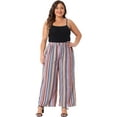 thumbnail image 3 of DARING DIVA Women's Plus Stripe Boho Wide Leg Paper Bag Pants 1X Orange Red, 3 of 6