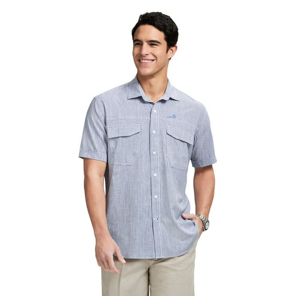Men's IZOD Sunshield Performance Button Front Shirt Color: Skipper Blue Check Size: XL