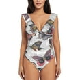 thumbnail image 2 of Goofa Vintage Butterflies Print Women's Ruffled One Piece Swimsuit V Neck, 2 of 7