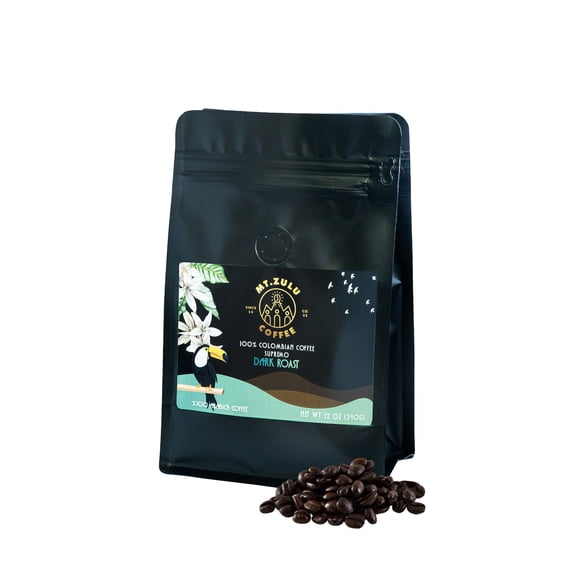 Mt. Zulu Colombian Supremo Coffee – Whole Bean, Dark Roast, Mold-Free Micro Lot, Artisanally Roasted & Sun-Dried, Bold & Smooth Flavor – 12 oz