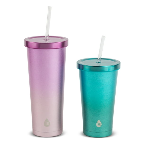 TAL Stainless Steel Coolie Tumblers 2Pack, 24 fl oz and 18 fl oz, Purple and Green