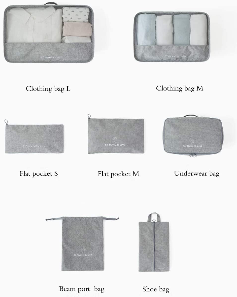 Surlong Travel Storage Bag / 7 pcs Set Luggage Organizer Packing Cubes,Compression Pouch （Black）