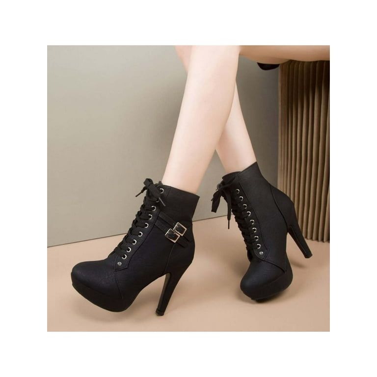 Womens Sexy Stilettos Lace Up Ankle Boots High Heels Platform Booties Shoes