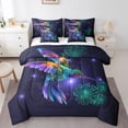 thumbnail image 1 of YST Hummingbird 7 Piece Comforter Set Twin,Lighted Birds with Floral Pattern Bed in a Bag with Flat Sheet and Fitted Sheet,Green Botanical Flower Galaxy Bedding Set with Pillowcase & Sham, 1 of 5