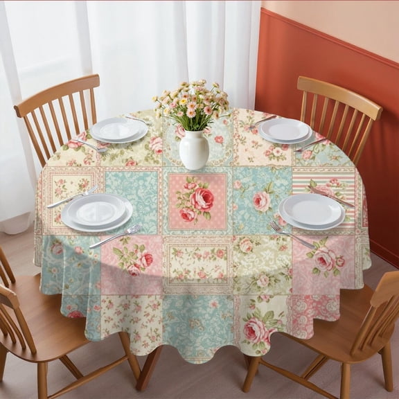 Pioneer Flower Floral Print Pattern Round Tablecloth 60 X 60 Inch, Wrinkle Resistant Wipeable Table Cloth for Kitchen Dining Picnic Patio Party