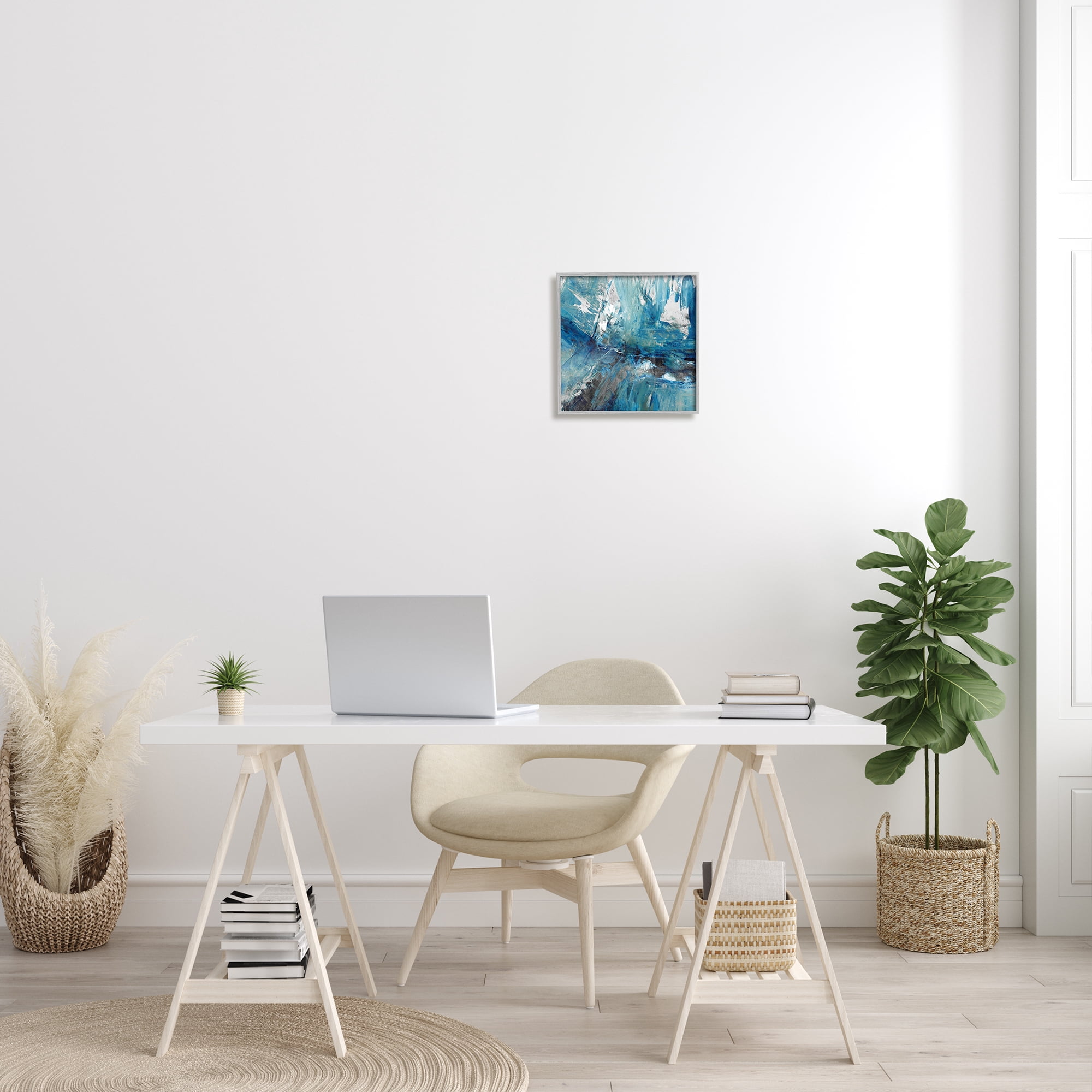 Stupell Industries Lively Blue Paint Movement Abstract Bold Composition Abstract Painting Gray Framed Art Print Wall Art, 12 x 12