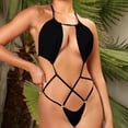 thumbnail image 3 of Gibobby Traje de baño completo mujer Traje de baño de una pieza de ropa interior sexy para mujer Bikini de correa delgada Traje de baño de color sólido C(Negro,M), 3 of 5