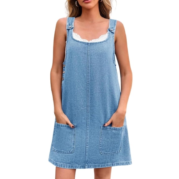 SWSMCLT Women's Sleeveless Denim Overall Dress Jean Jumper Dresses Light Blue Medium