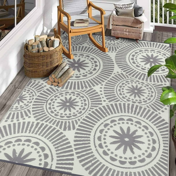 Alfombra exterior Ilead, 183 x 274 cm, reversible, impermeable, gris