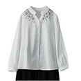 thumbnail image 2 of RXIRUCGD Style Ethnique Broderie Colorée Chemise à Manches Longues Col en V Réduit l'Ge Chemise de Protection de la Chair pour Femmes et Col Montant, Blanc, Taille : m, 2 of 4