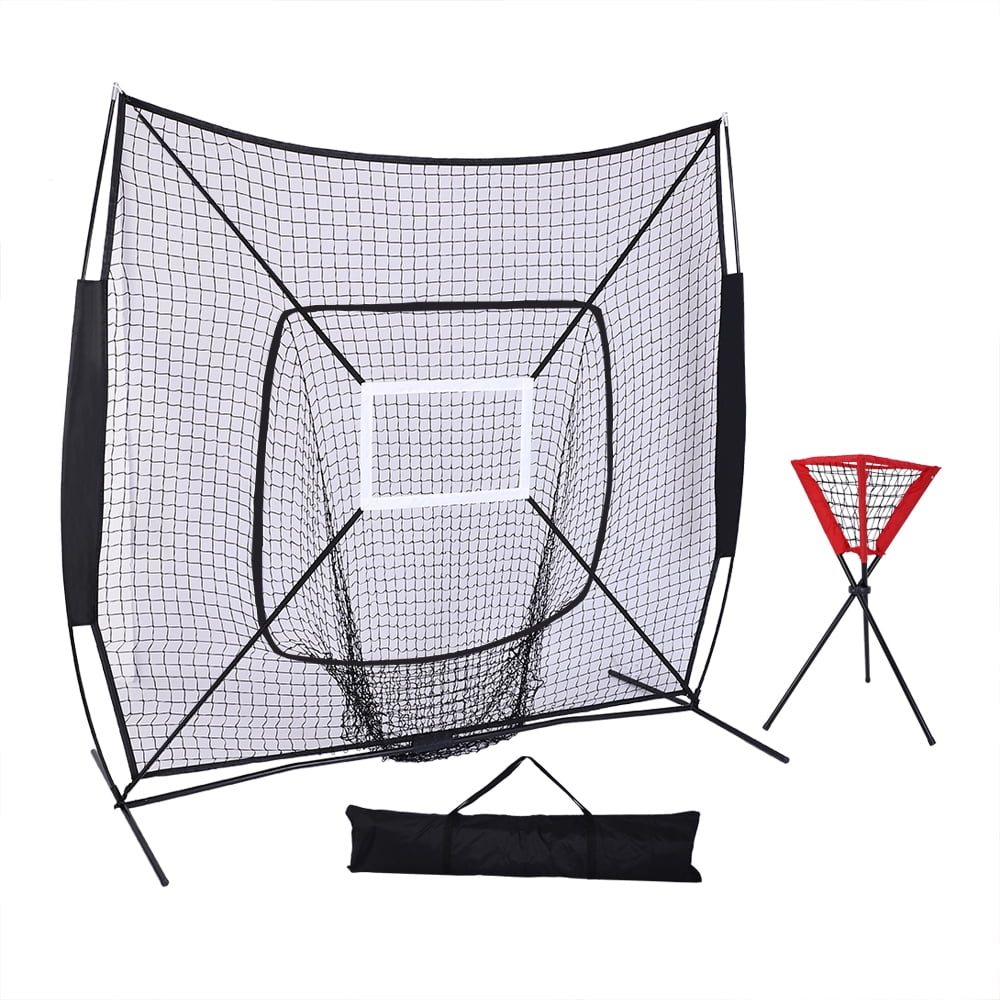 Batting Tee &Baseball Softball 7'×7' Practice Net w/Bag and Bow Frame Outdoor 