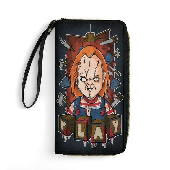 Chucky Leather Wallet with Wristlet Credit Card Holder Zipper Clutch Stylish Purse for Women Men