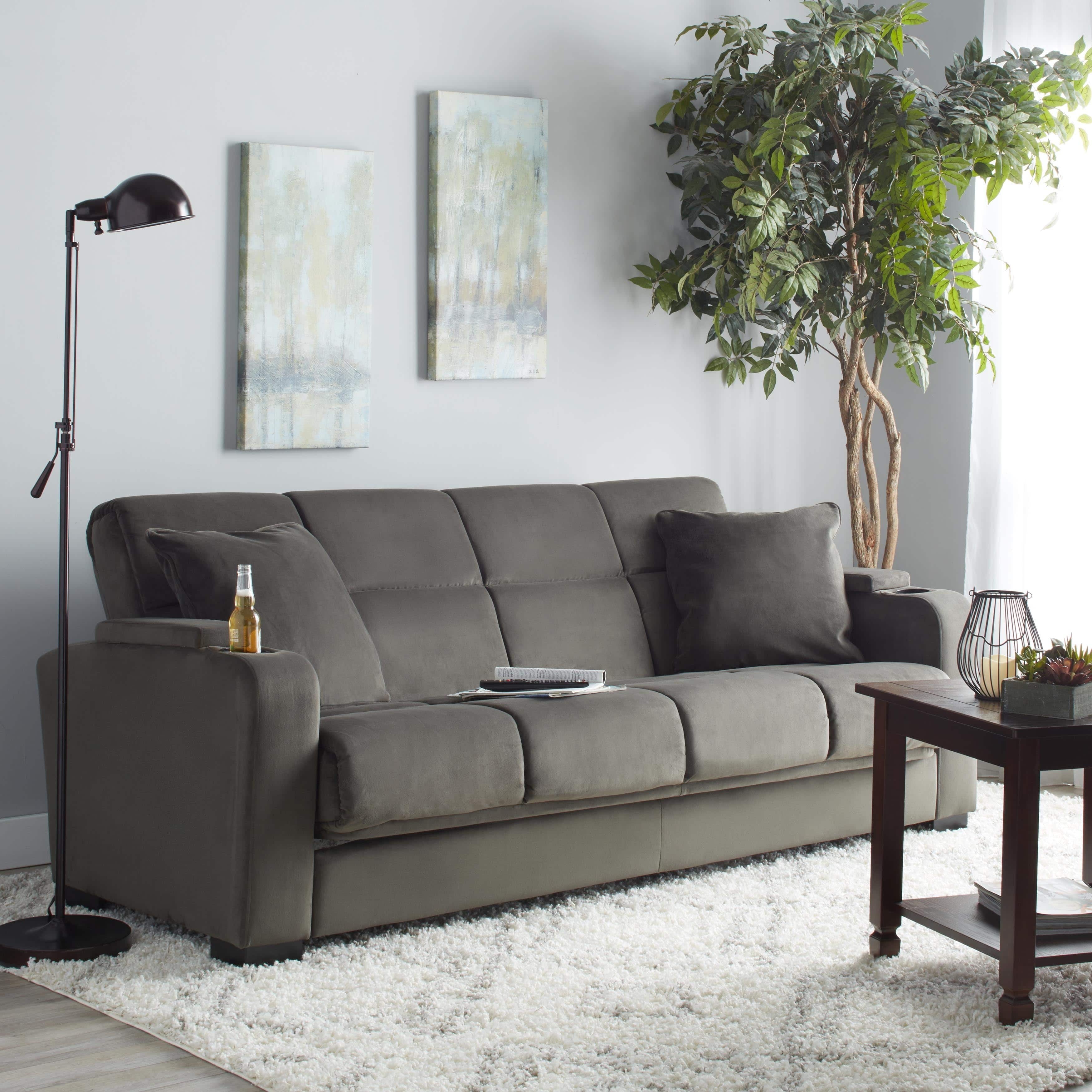 Clay Alder Home Klingle Grey Velvet Convert A Couch Futon Sofa Sleeper Walmart Com Walmart Com