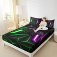thumbnail image 4 of Feelyou 3D Game Controller Twin Sheet Sets, Gamepad Game Console Twin Fitted Sheet, Green Fuchsia Honeycomnb Abstract Flat Sheet, Ultra Soft Bedroom Decor, 3-Piece, 4 of 7
