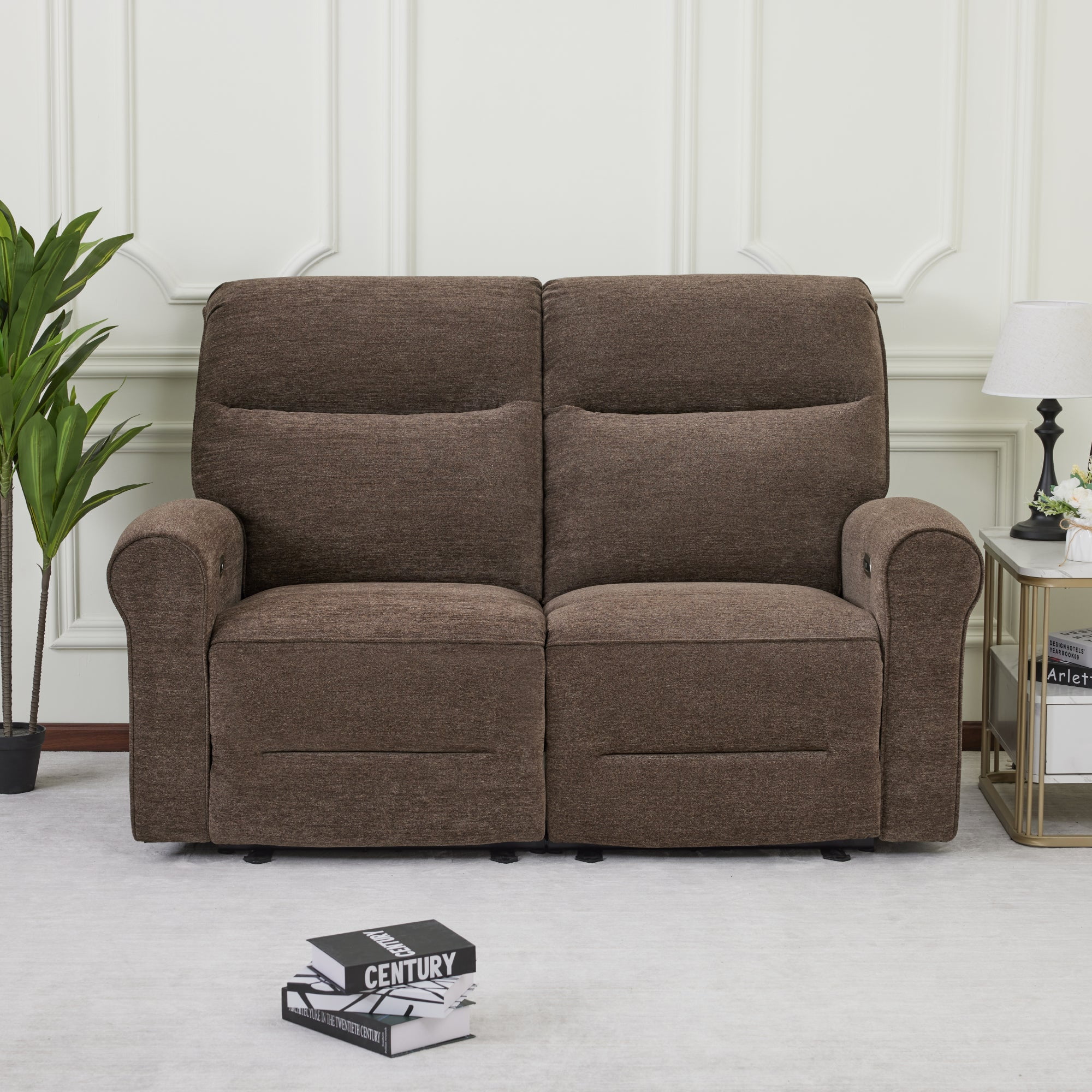 MCombo 64.6" Wall Hugger Power Loveseat Recliner Sofa with USB Ports, Reclining Loveseat for Small Spaces Living Room RV, Fabric PR635M1 (Brown)