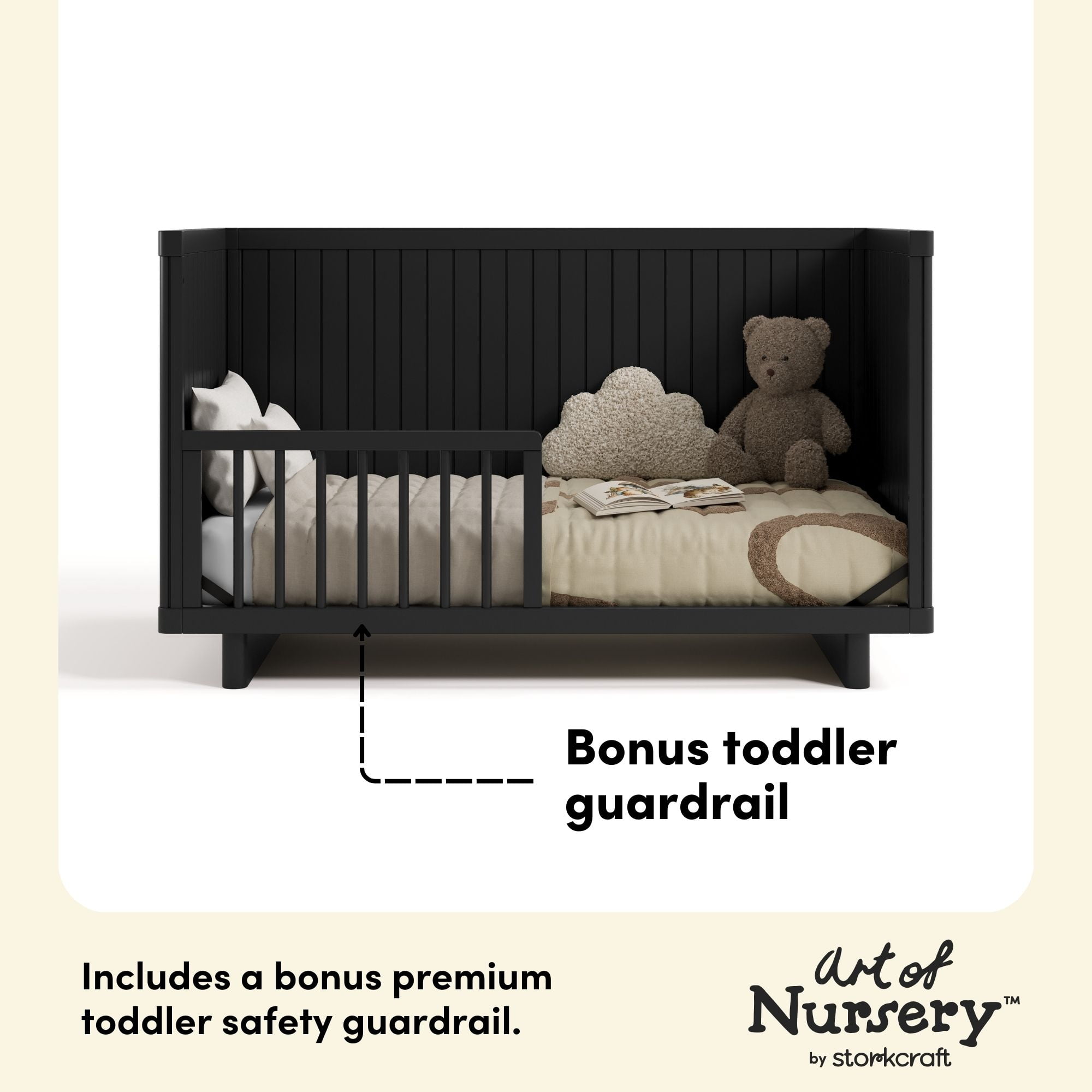Art of Nursery by Storkcraft Kyoto Deluxe Convertible Crib with Bonus Toddler Guardrail, Black