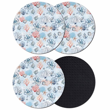 Blue Ocean Coasters Set of 4 Absorbent Coasters for Drinks Summer Coastal Beach Nautical Octopus Corals Coaster for Desk Coffee Table Protection Home Decor House Warming Gifts 4
