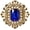 Blue CZ, variant on Vintage zircon brooch, gold-toned, Baroque style, rectangular, with crystal shells and pearls, Bohemian Victorian style, elegant wedding and Christmas decoration.