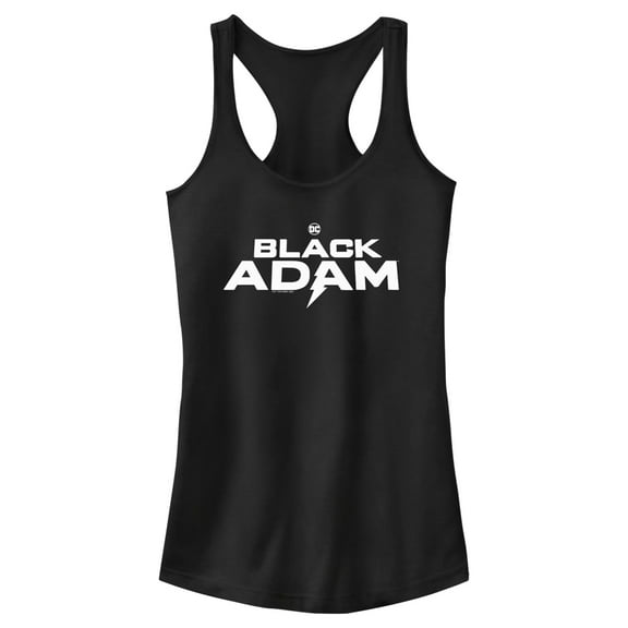 Junior's Black Adam White Logo Racerback Tank Top Black Medium