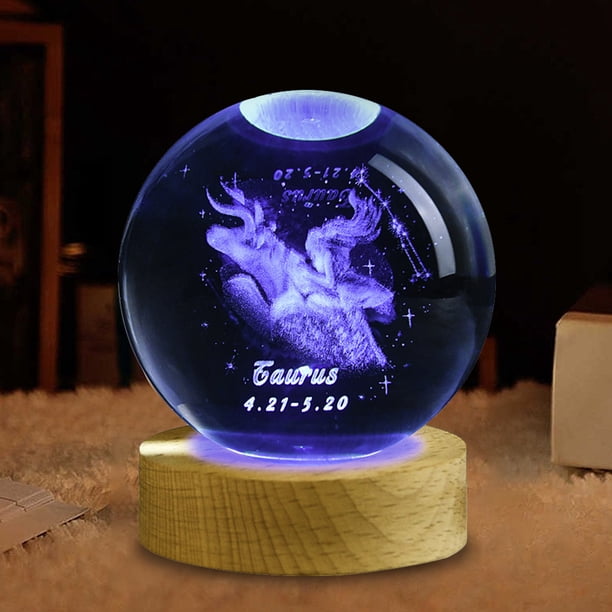 Bola De Cristal Bola de cristal de 12 constelaciones, manualidades de cristal creativas grabadas en 3D (tauro)