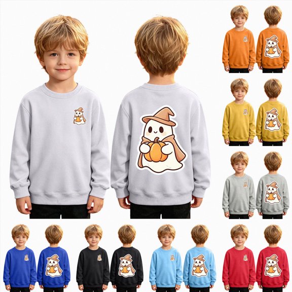 Toddler Boys Halloween Shirt for 3t 4t Halloween Kids Skeleton Pumpkin Ghost Shirt Crewneck Long Sleeve Graphic Top Toddler to Youth Boys Clothes Size 3-4 Years