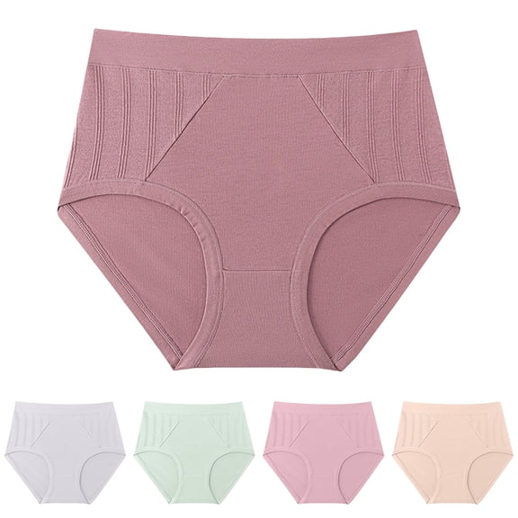 Hkoxplj Women's High Waisted Cotton Panties Tummy Control No Show Seamless Underwear Breathable Briefs with Ribbed Texture Full Coverage Ladies Underpants for Daily Wear Single Pack