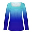 thumbnail image 5 of UTSJKR Women's Hide Belly Tunic Tops Gradient Color Square Neck Blouse Casual Pleated Loose Fit Flowy Fall Tops Long Sleeve Tunic Tops 2024 Fashion Blue XL, 5 of 5