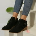 thumbnail image 4 of Modisza Women's Ankle Boots Chunky Low Heeled Short Booties Buckle Side Zipper Suede Dress Western Fall Work Shoes Black 8, 4 of 8