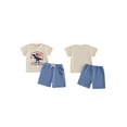 thumbnail image 2 of BemeyourBBs Toddler Baby Boy 4th of July Outfit Baby Boys Patriot Independent Day Summer Clothes Dinosaur American Flag Short Sleeve T-shirt and Pockets Shorts 2 Piece Set, 2 of 9