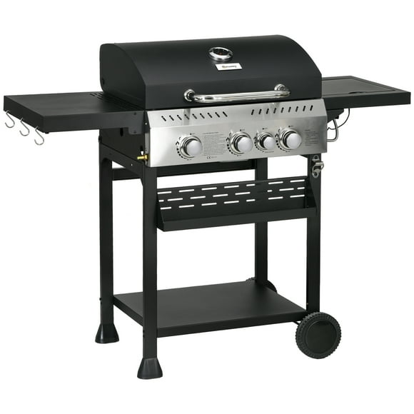 Outsunny Barbecue au Gaz Propane, Chariot de Barbecue Extérieur 38 000 BTU, Noir
