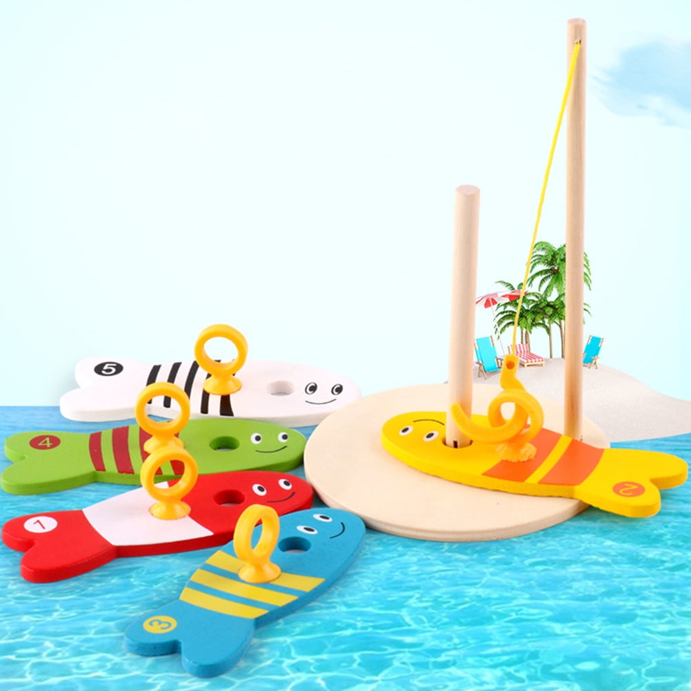 Wooden Montessori Educational Colorful Fishing Digital Column Kids Toy 8C 