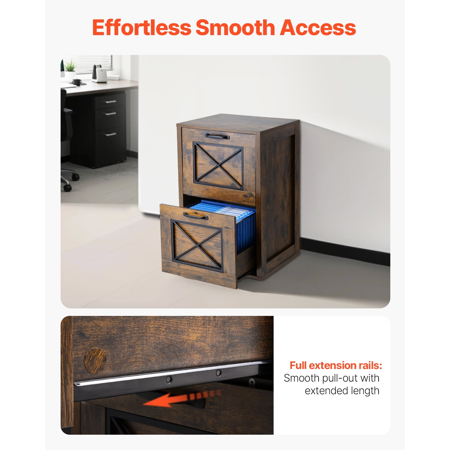 KFFKFF Dual Drawer File Organizer, Vertical Storage Units for Home Workspace, Robust Cabinet with Adjustable 2-Tier Hanging Bar, Suitable for A4/Letter/Legal Size Documents, Simple Assembly