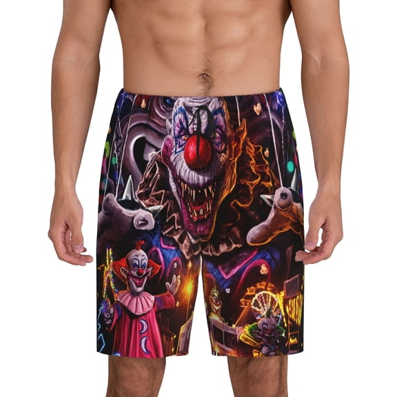 Killer Klowns From Outer Space Pajama Shorts for Men, Summer Graphic Lounge Pajama Bottoms Soft Sleep Pjs Pants with Drawstring & Pockets