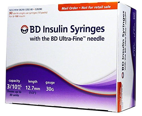 Ultra Fine Insulin Syringes 30g 3 10 Cc 1 2 Inch 90 Bx Walmart Com