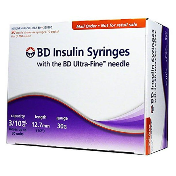 Ultra Fine Insulin Syringes 30g 3 10 Cc 1 2 Inch 90 Bx Walmart Com