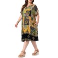 thumbnail image 4 of Agnes Orinda Women's Plus Size Bohe Dress V Neck Short Sleeve Floral Print Beach Vacation Summer Casual Midi Dresses with Pocket 3X Black, 4 of 6