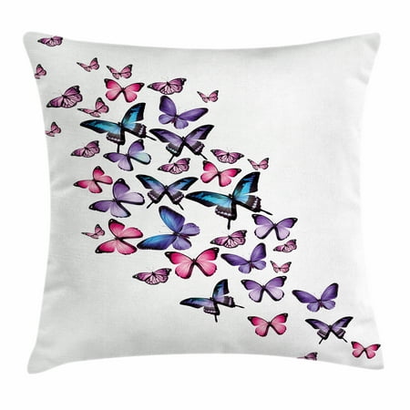 Navy and Blush Throw Pillow Cushion Cover, Various Butterflies Flying Together Spring Summer Nature Inspired, Decorative Square Accent Pillow Case, 24 X 24 Inches, Violet Blue Pink, by