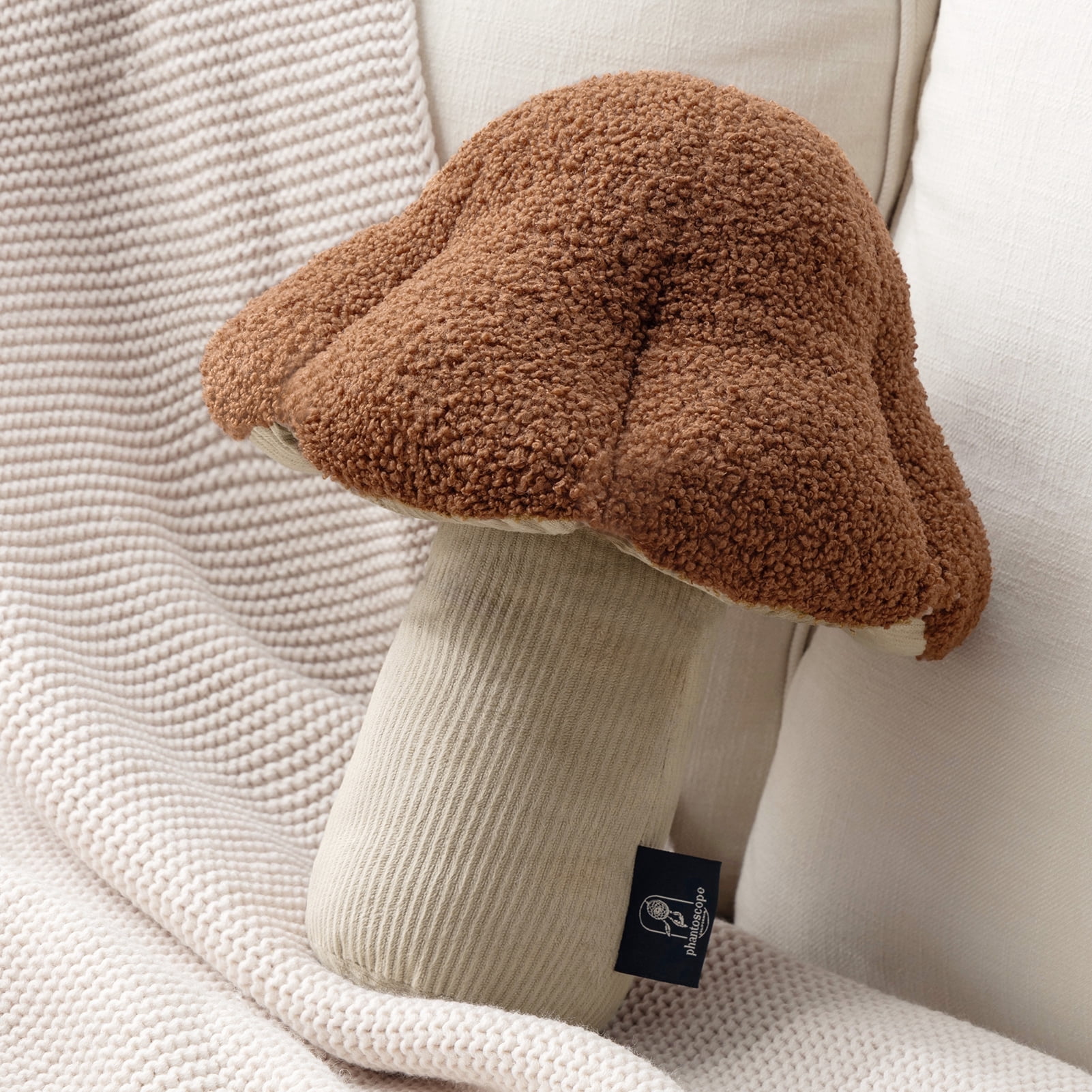 Phantoscope Mushroom Shaped Throw Pillow, Teddy Fleece Plush Decorative Accent Cushion, 16 x 14 inch, Dark Coffee, Cute Summer Home Decor for Couch, Sofa, Bed & Chair