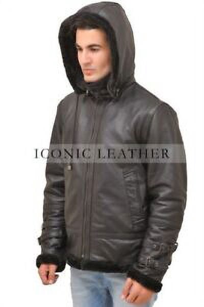 Men's B3 Black Bomber GENUINE Leather Jacket With Removable Hood