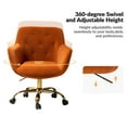thumbnail image 4 of Velvet Tufted Office Chair Upholstered Swivel Modern Adjustable Armchair Metal Base Home Bedroom Orange, 4 of 7