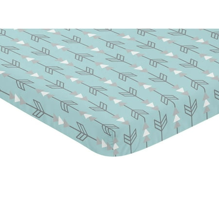 UPC: 0846480053705 | Sweet Jojo Designs Turquoise Blue and Grey Arrow Earth and Sky Collection Fitted Mini Portable Crib Sheet