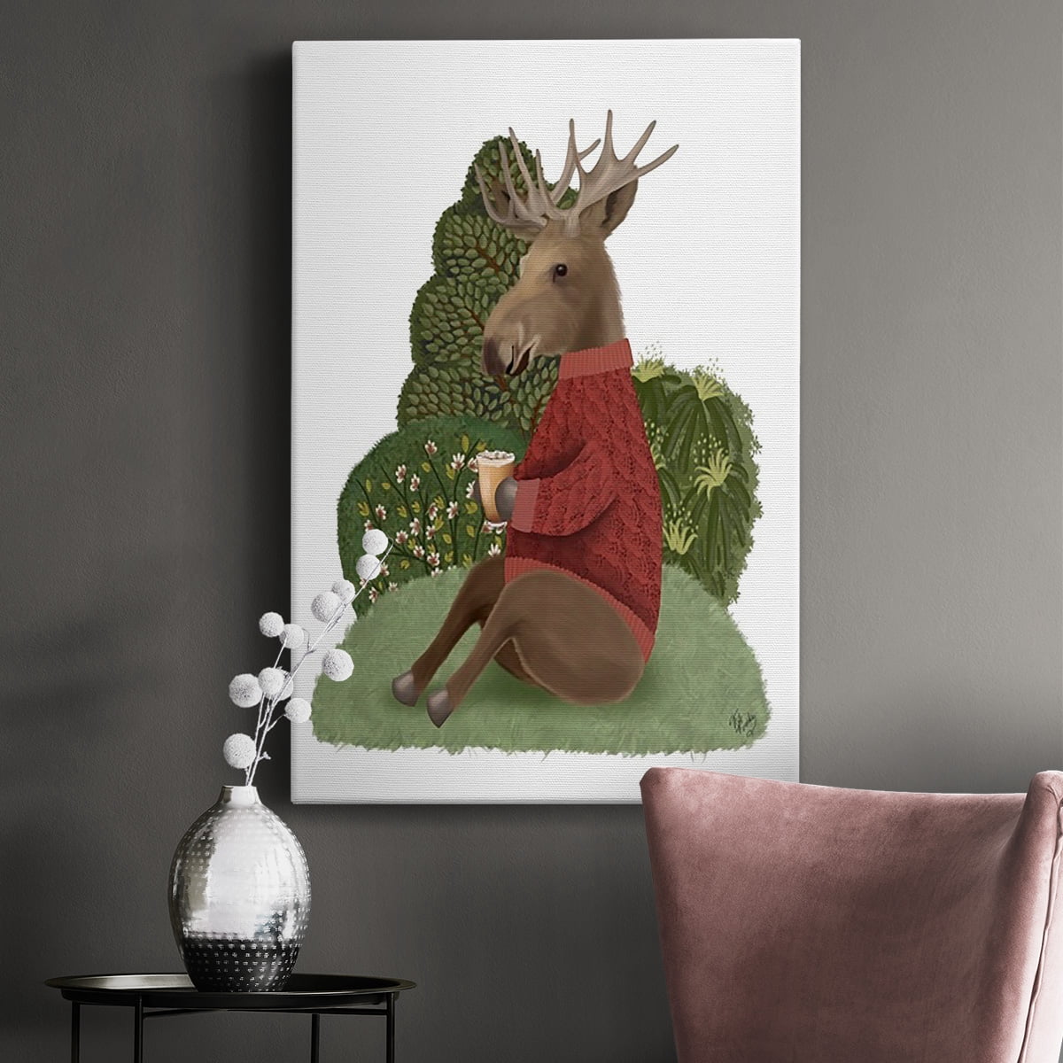 Latte Moose in Sweater Premium Gallery Wrapped Canvas - Ready to Hang